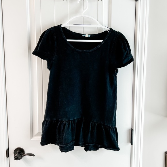 Leifnotes Black Terry Cloth Short Sleeve Peplum Top Size Small - Picture 1 of 6